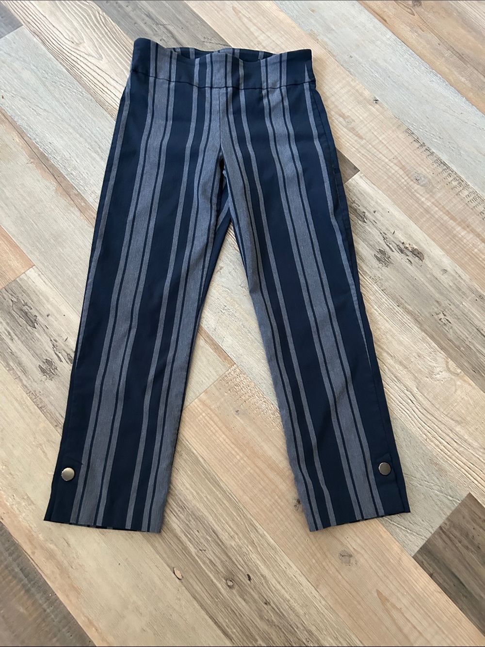 Attyre Women’s Navy Gray Striped Ankle Pants Sz 6 Beachy Casual Vacay TC0330